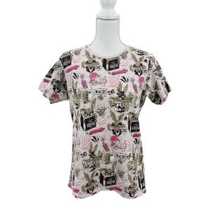 Dynamo Looney Tunes Wile E Coyote Roadrunner Graphic Tee Shirt Pink Brown M